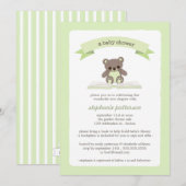 Green Teddy Invitation à un Baby shower de livre (Devant / Derrière)