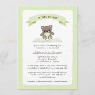 Green Teddy Invitation à un Baby shower de livre