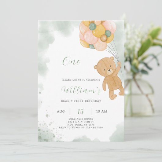 Green Teddy Invitation d'anniversaire (Debout devant)
