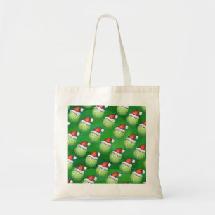 Green Tennis Ball in Santa Hat Pattern Tote Bag