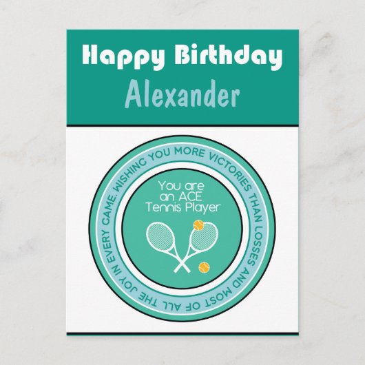 Green Tennis 🎾 Bonne Carte Postale Anniversaire (Devant)
