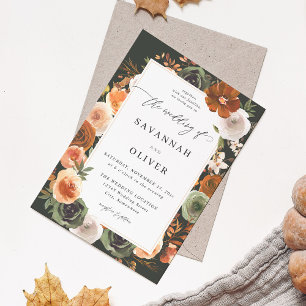 Green & Terra Cotta Floral Wedding S2 - Donkergroe Kaart