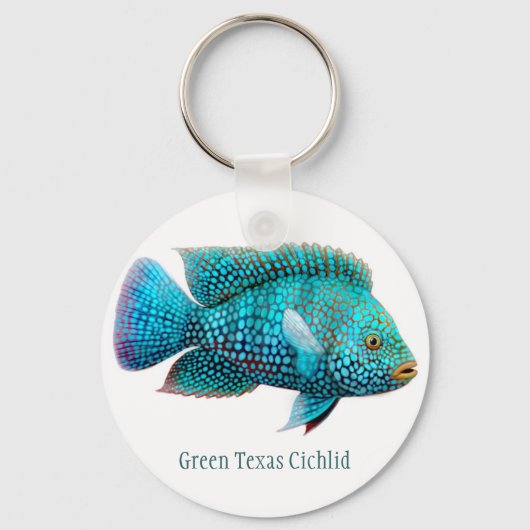 Green Texas Cichlid Fish Sleutelhanger (Voorkant)