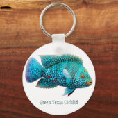 Green Texas Cichlid Fish Sleutelhanger (Voorkant)