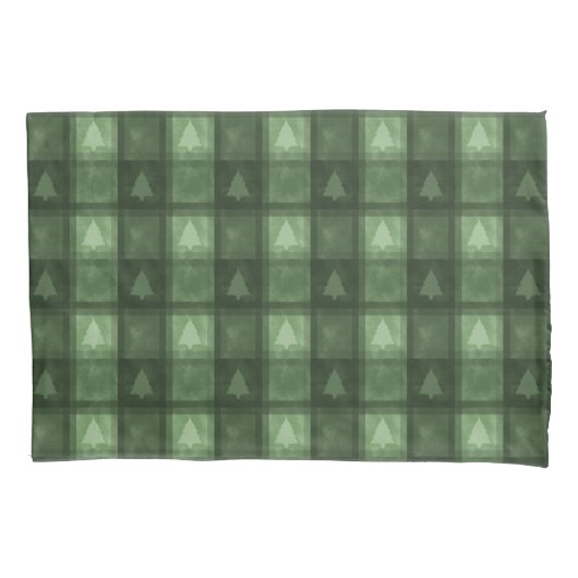 Green Textured Plaid And Fir Tree Shapes Christmas Kussensloop (Voorkant)