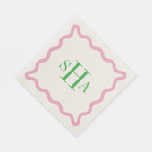 Green Three Letter Monogram with Pink Wavy Square Servet (Hoek)