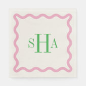 Green Three Letter Monogram with Pink Wavy Square Servet (Voorkant)