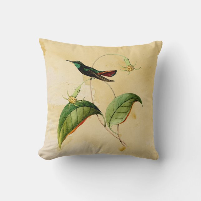 Green Throated Mango Hummingbird Waterverf Pillow Kussen (Voorkant)