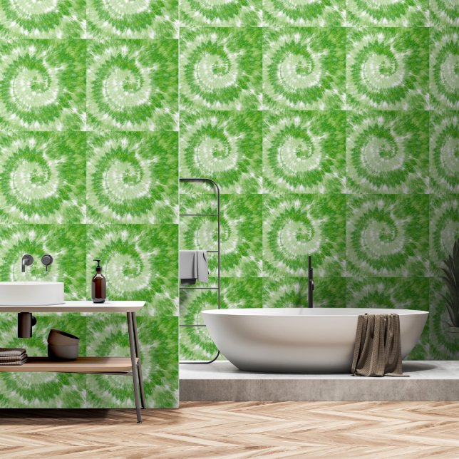 Green Tie Dye Swirl Behang (Badkamer)