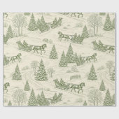 Green Toile Christmas Sleigh Ride Pattern (2) Cadeaupapier (Vlak)