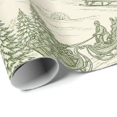 Green Toile Christmas Sleigh Ride Pattern (2) Cadeaupapier (Rol Hoek)