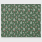 Green Toile Christmas Tree Pattern Cadeaupapier (Vlak)
