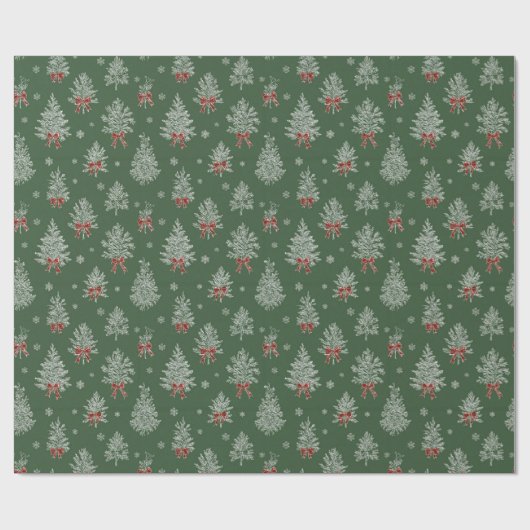 Green Toile Christmas Tree Pattern Cadeaupapier (Vlak)