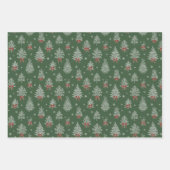 Green Toile Christmas Tree Pattern Inpakpapier Vel (Voorkant 3)