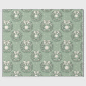 Green Toile Christmas Wreath Pattern Cadeaupapier (Vlak)