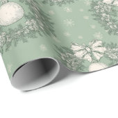Green Toile Christmas Wreath Pattern Cadeaupapier (Rol Hoek)