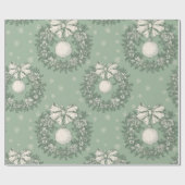 Green Toile Christmas Wreath Pattern Cadeaupapier (Vlak)