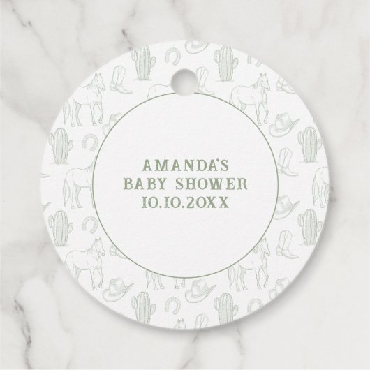 Green Toile Cowboy POP IT! Baby Shower Bedankjes Labels (Achterkant)