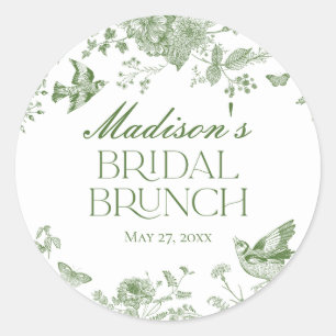 Green Toile De Jouy  Bloemen Bruids Brunch Ronde Sticker