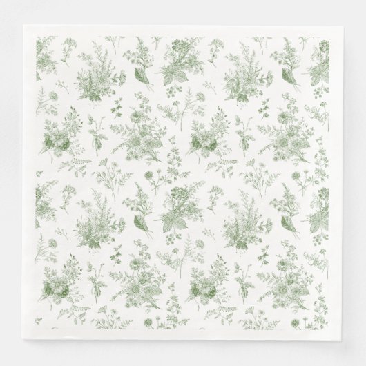 Green Toile De Jouy Bloemen Chinoiserie Servet (Voorkant)