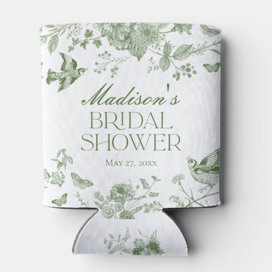 Green Toile De Jouy Floral Vrijgezellenfeest Blikjeskoeler (Achterkant)