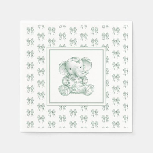 Green Toile Elephant Baby shower Servet (Voorkant)
