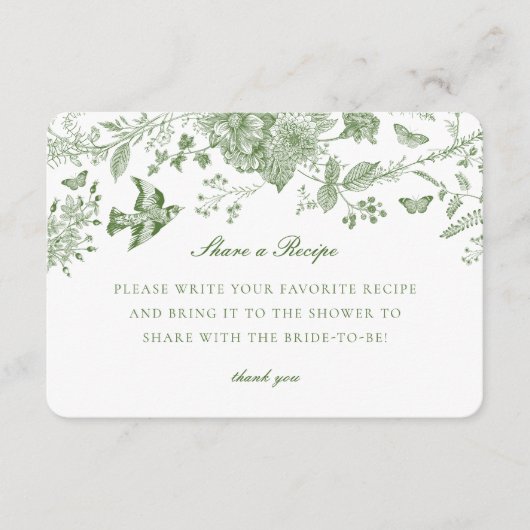 Green Toile Floral Share Recette Invitation Insert (Devant)