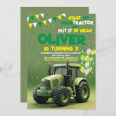 Green Tractor 3rd Birthday Party Kaart (Voorkant / Achterkant)