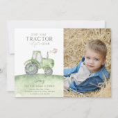 Green Tractor Anniversaire Photo Invitation (Devant)