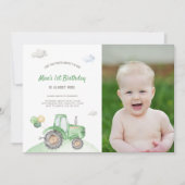 Green Tractor Anniversaire Photo Invitation (Devant)