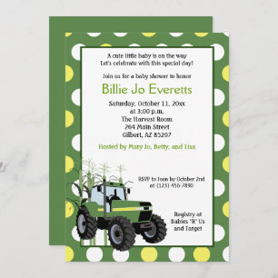 Green Tractor Baby shower 5x7 Uitnodiging