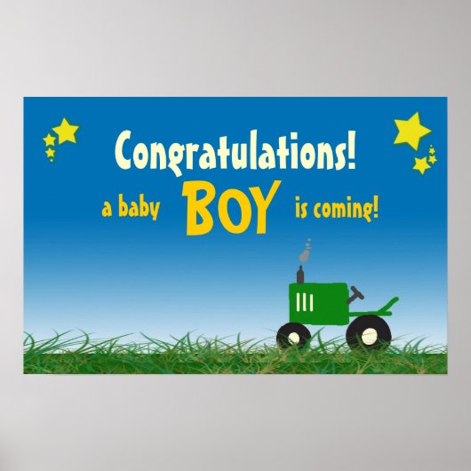Green Tractor Baby shower Poster: Boy Poster (Voorkant)
