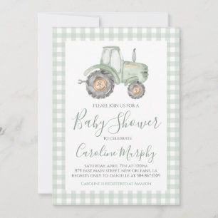 Green Tractor Baby shower Preppy Gingham Kaart