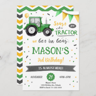 Green Tractor Birthday Invitation Kaart