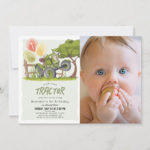 Green Tractor Boerderij Boy Foto 1st Birthday Kaart