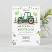 Green Tractor Boy Birthday Invitation (Debout devant)
