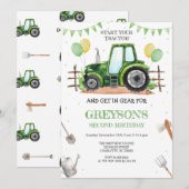 Green Tractor Boy Birthday Invitation (Devant / Derrière)