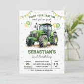 Green Tractor Boy Birthday Invitation (Debout devant)