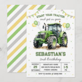 Green Tractor Boy Birthday Invitation (Devant / Derrière)