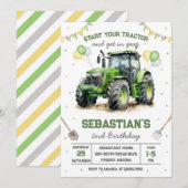 Green Tractor Boy Birthday Invitation (Devant / Derrière)
