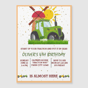 Green Tractor Boys Thmed Birthday Party Magnetische Uitnodiging
