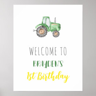 Green Tractor Farm Anniversaire Accueil Poster