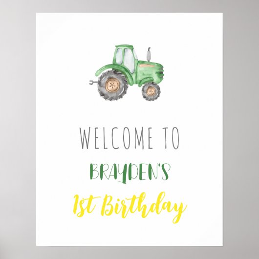 Green Tractor Farm Anniversaire Accueil Poster (Devant)