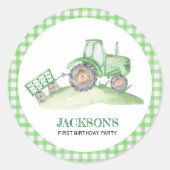 Green Tractor Farm birthday Ronde Sticker (Voorkant)