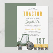 Green Tractor Farm Boy 1ère invitation anniversair (Devant / Derrière)