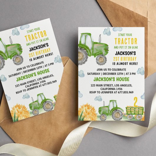 Green Tractor Farm Invitation de fête d'anniversai