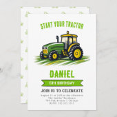 Green Tractor Invitation de fête d'anniversaire (Devant / Derrière)