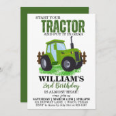 Green Tractor Invitation de fête d'anniversaire (Devant / Derrière)