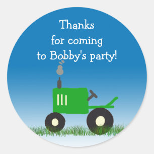Green Tractor Party Favor Bag Sticker