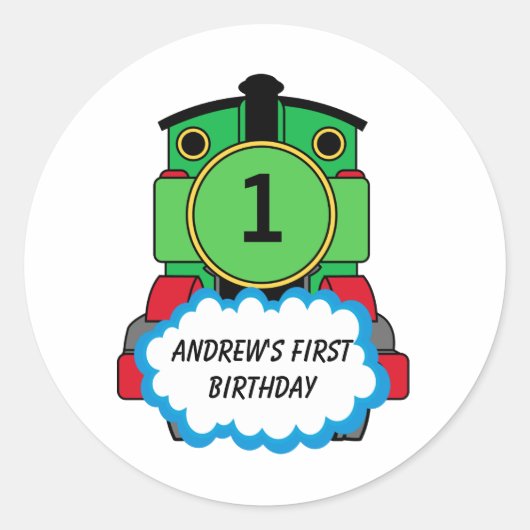 Green Train Happy Birthday Round Sticker (Voorkant)